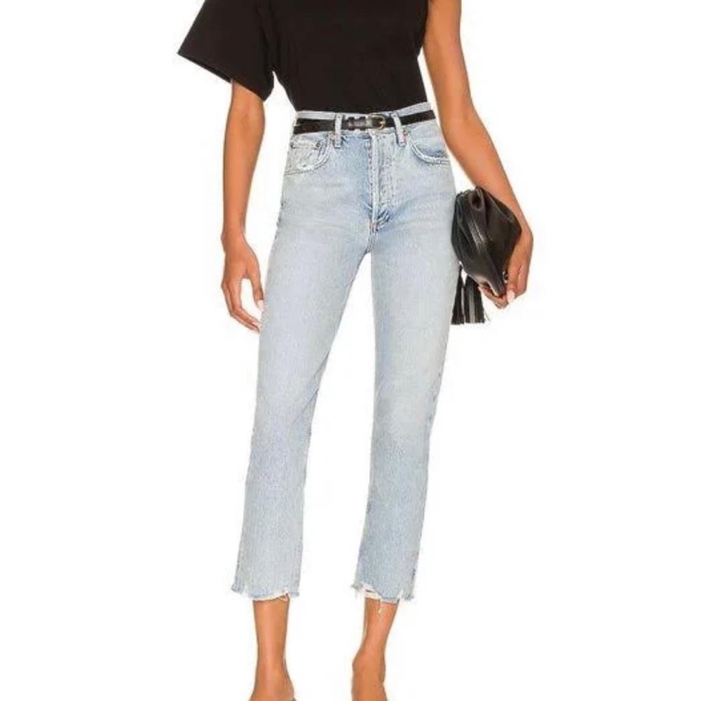 Agolde Riley high waisted cropped jeans with chewed hem
